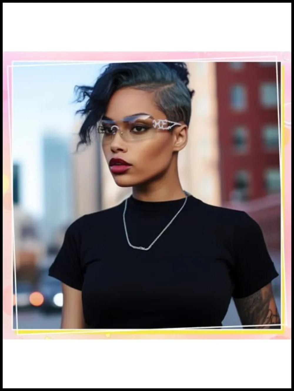 Rimless Y2K Rectangle Sunglasses UV400 Flame Metal Frameless